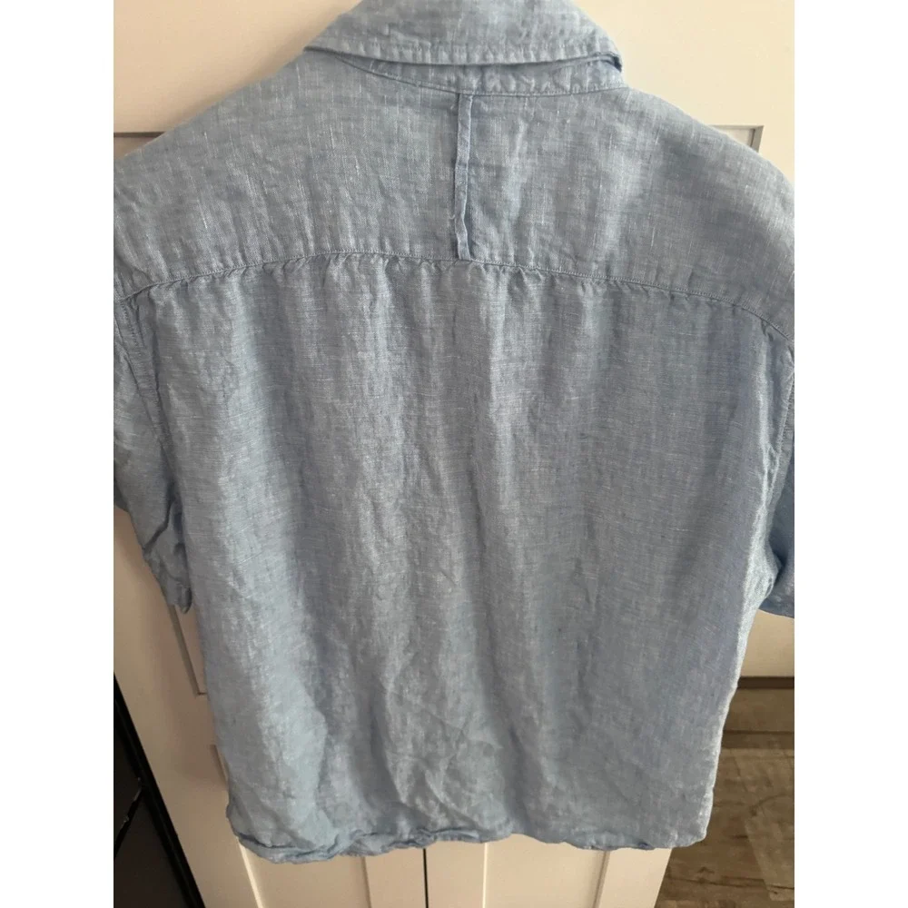 Banana Republic Mens Slim Fit 100% Linen Short Sleeve Button Down Shirt Blue L